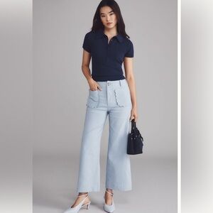 Anthropologie The Colette Scallop-Pocket Crop Wide-Leg Trousers by Maeve